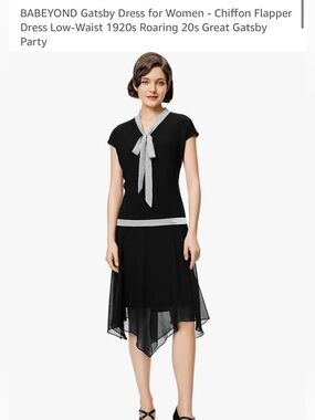 BABEYOND Women's Black Chiffon Gatsby Dress with Silver Accents